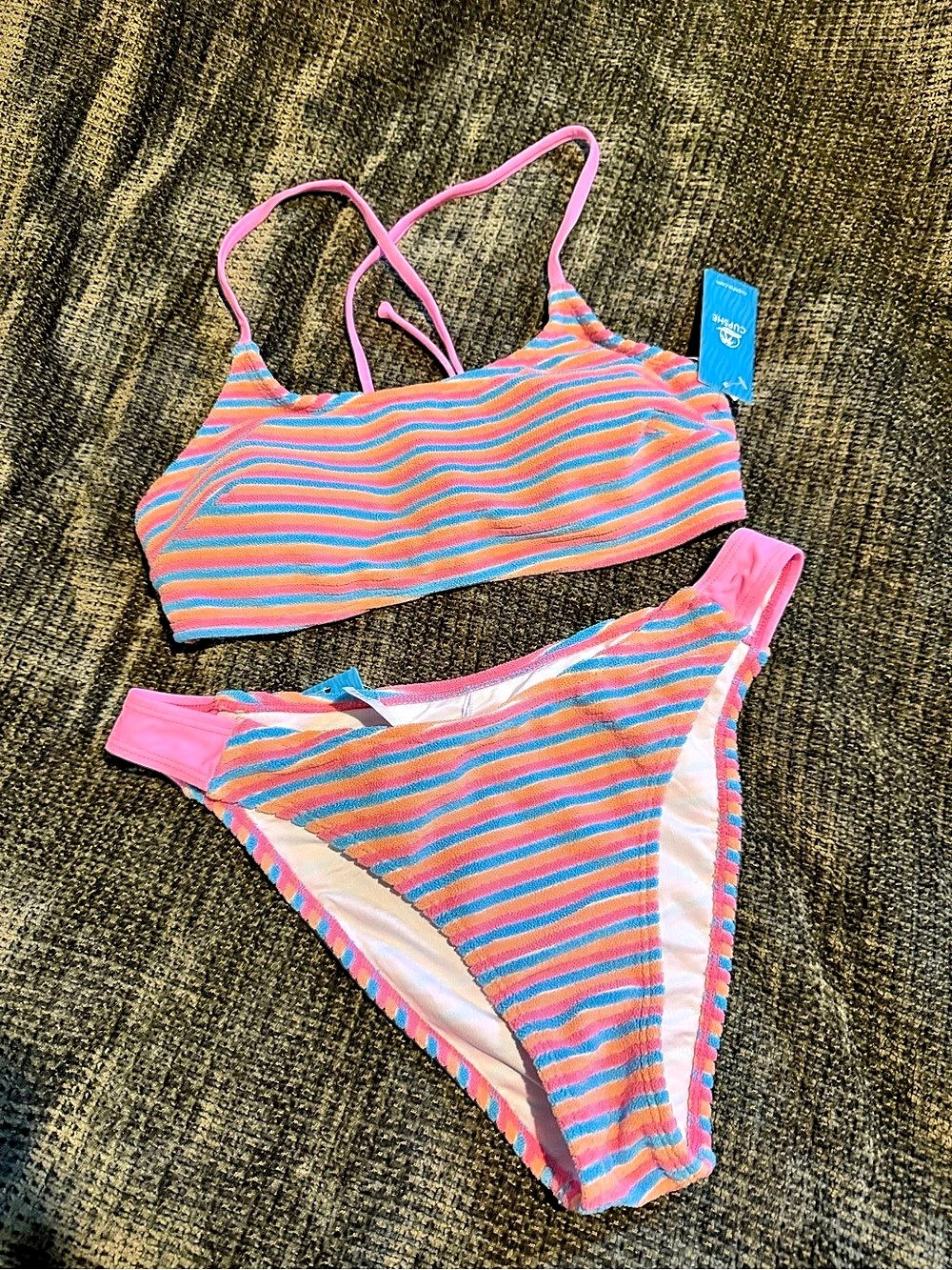 Cupshe Striped Bikini Set in Pink & Blue Size Medium NWT
